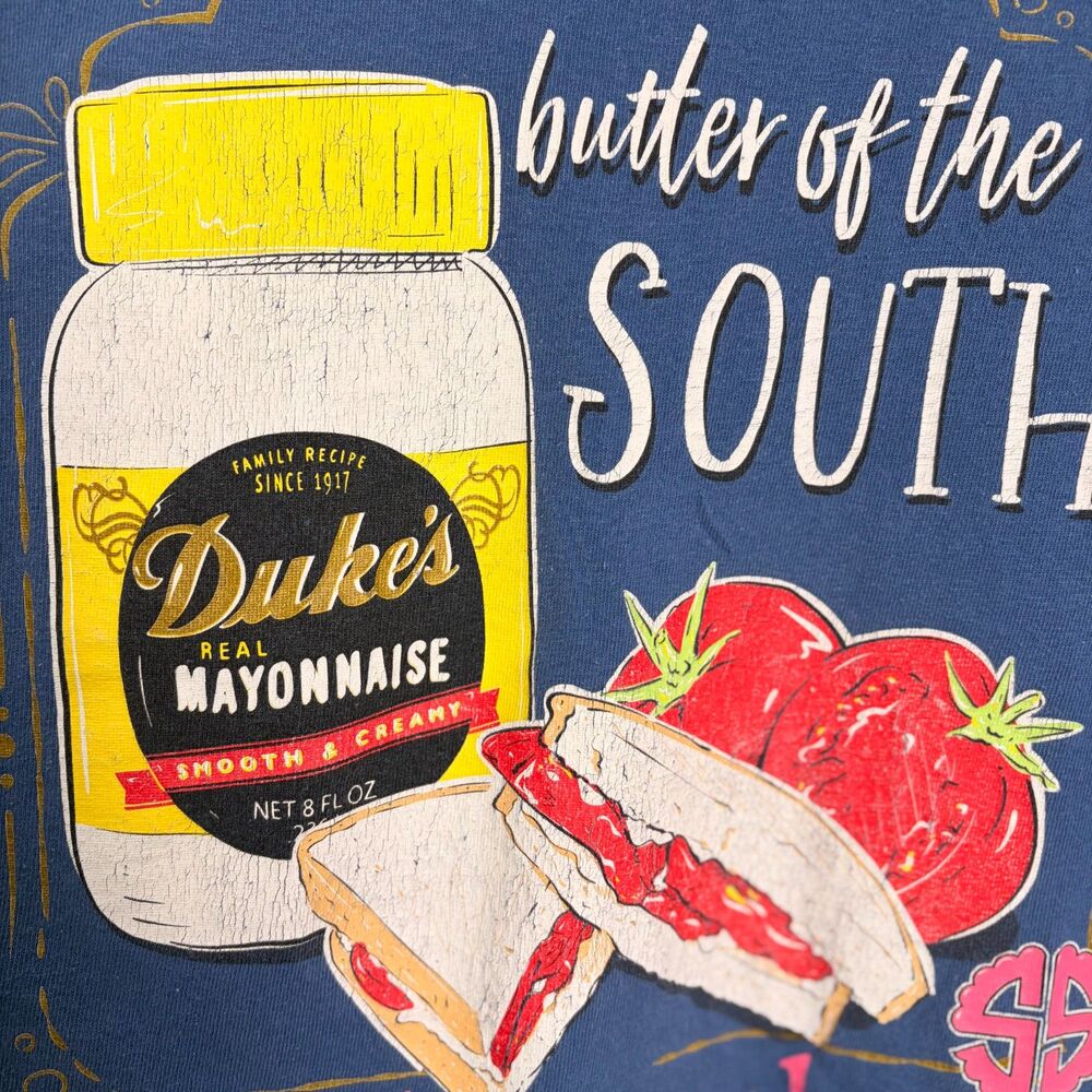 Simply Southern Dukes Mayonnaise Shirt Blue Long Sleeve Large Tomato Sandwich - Picture 6 of 9